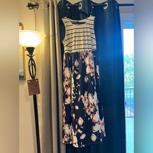SHEIN Black and White Striped Curve Floral Dress - 1XL